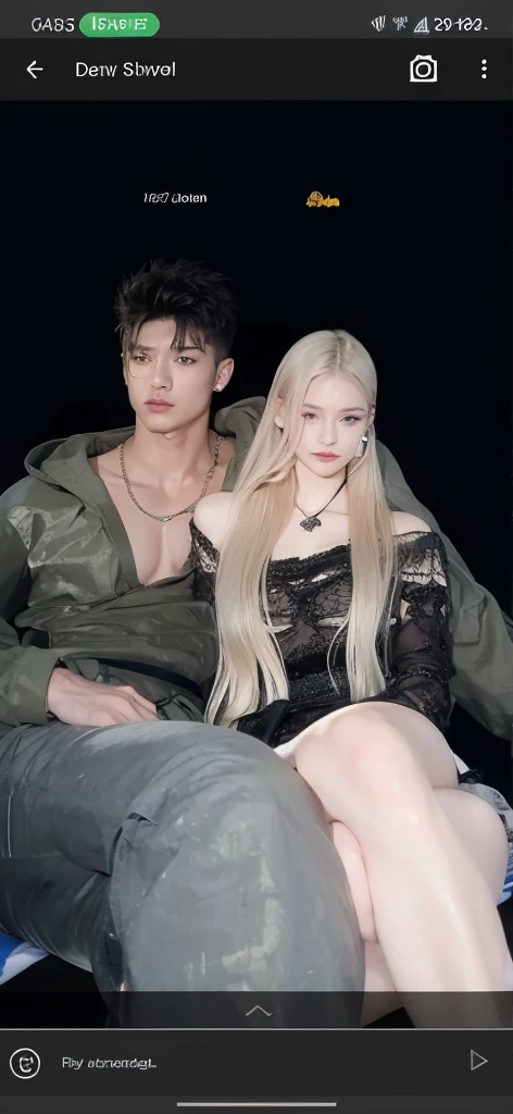 there is a man and a woman standing next to each other, couple pose, imvu, lovely couple, tumblr, ☁🌪🌙👩🏾, long glowing ethereal hair, (12x) extremely pale white skin, inspired by Wang Duo, smooth in _ the background, from 8 k matte, dark and realistic, inspired by Kim Deuk-sin
