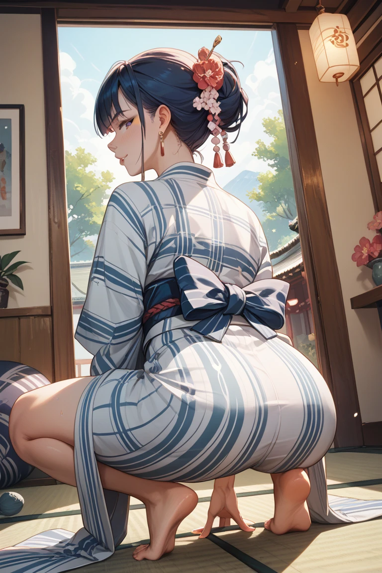 (8k、highest quality、masterpiece:1.2)、(Intricate details:1.4), Anime girl with flowers in her hair, ((blush)), Hot face, sakimi chan, in kimono, In kimono, yukata, Anime Moe Art Style, classy yukata, Smooth anime CG art, Japanese Kimono, wear Kimono, Official artwork, 皇室のwear Kimono, wearing a simple robe, sakimichan, wear Kimono, red kimono, On all fours, Turn your butt towards the viewer, Stick your ass out, ((spread pussy:1.3))