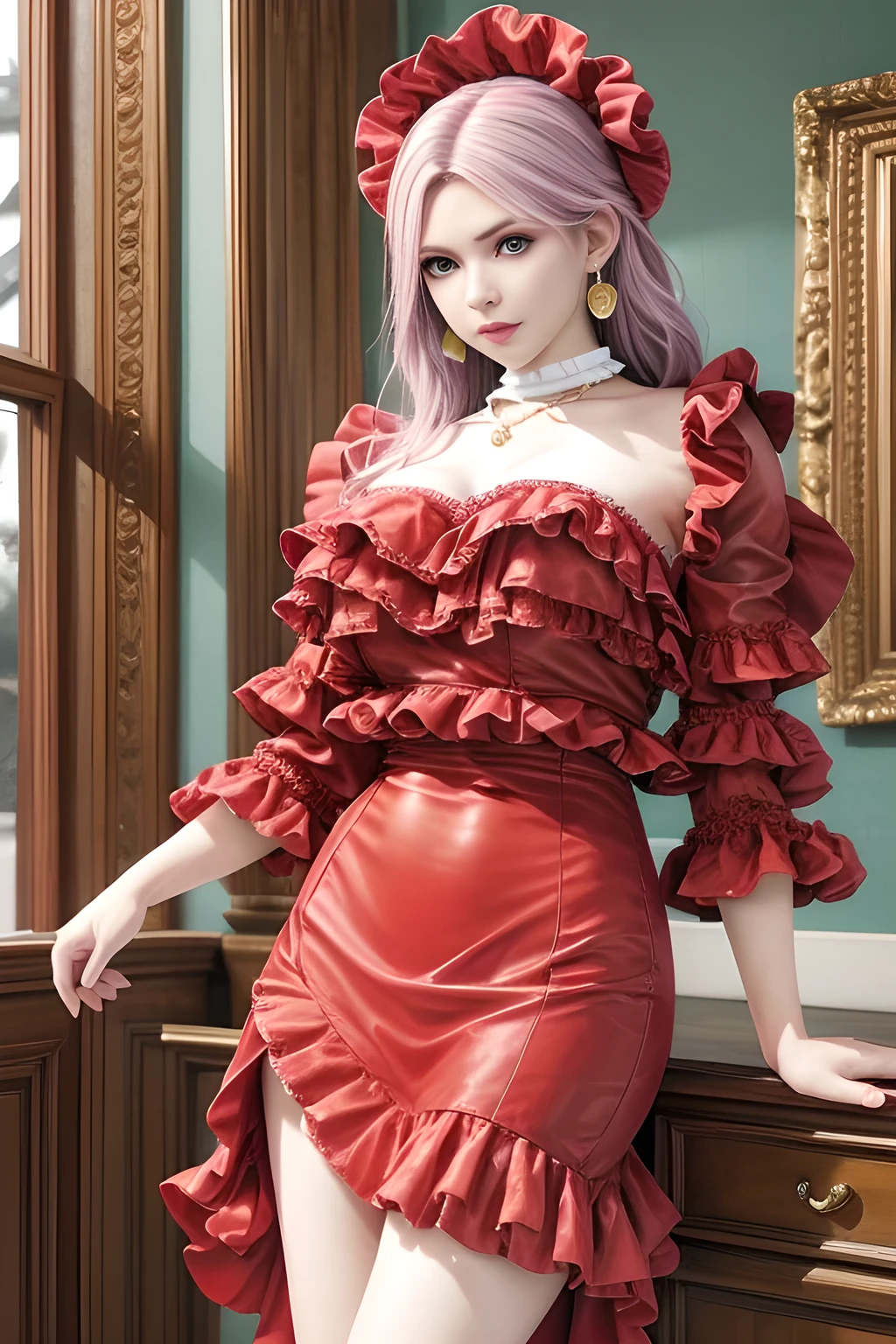 1 girl,Alice,(pajamas),Red_pajamas,outdoor, (standing posture),grace,(((red lips))), Lips slightly open, clavicle,Lactation,(huge breasts),shiny skin,((8k, original photo, top quality, masterpiece), HD RAW color photos professional close-up photos, (actual, photorealism: 1.37), (best quality),8k,Fabric luster,alone,
