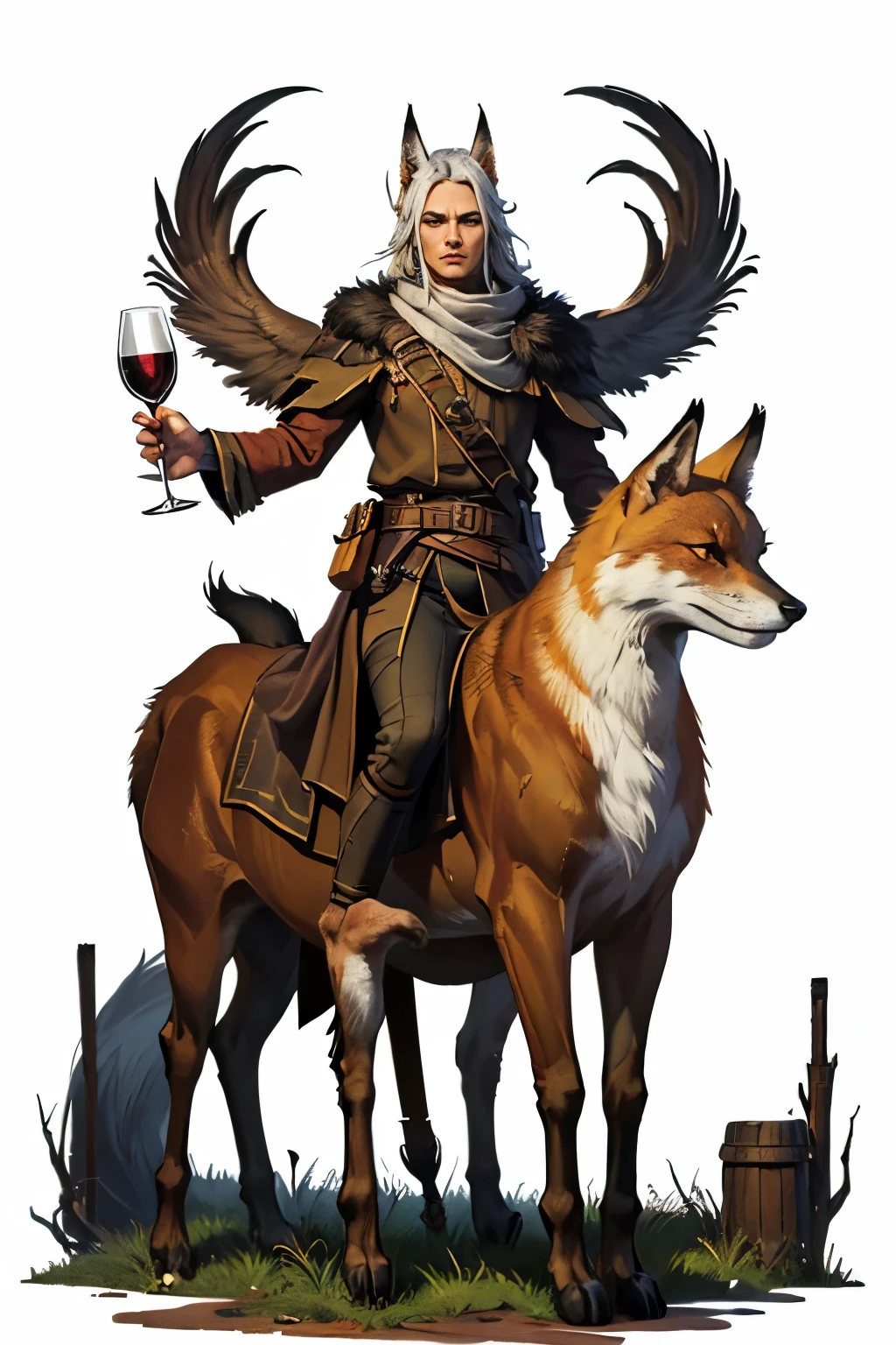 (full body image, (forbidden to cut or not) they appear from head to toe, PNG format , transparent background, white background, theme fauna, animals, rpg) &&&&& (High quality, masterpiece) &&&&& A fox wine with white details, 4 legs.