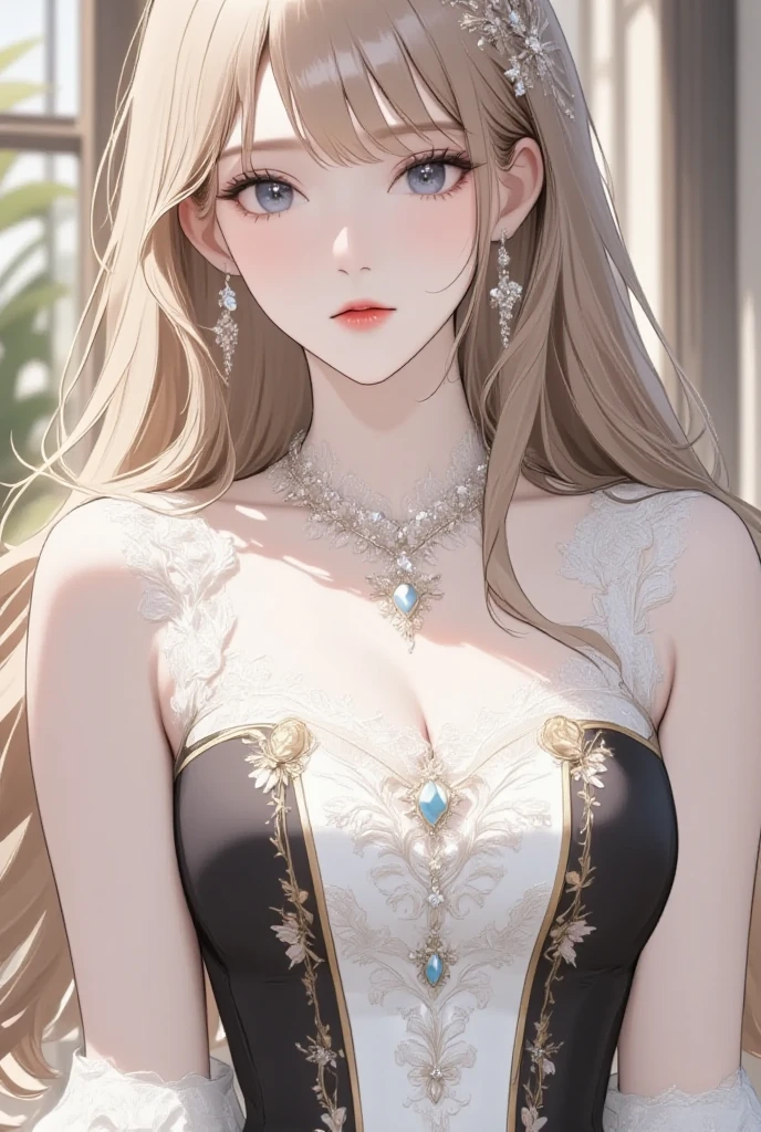 ((masterpiece,best quality,8K,high resolution)),((character concept art)), 1 female, noble, Old money atmosphere, supermodel, fashion model, 35 years old, (long blonde hair), blonde hair, (fair complexion), Ultra-fine eyes (blue eye color), extraordinary gorgeous, grace, charming, clever, calm, Perfect body ((Slim and curvaceous)), ((intricate details)), Super delicate hand details, super fine fingers(((Ten fingers))), Wearing a white blazer、White shirt and white pants  (stand still), (full body display), ((Show the whole body)), (No logos on background), (No logo), ((solid color background)), ((solid color background)), (((empty background)))
