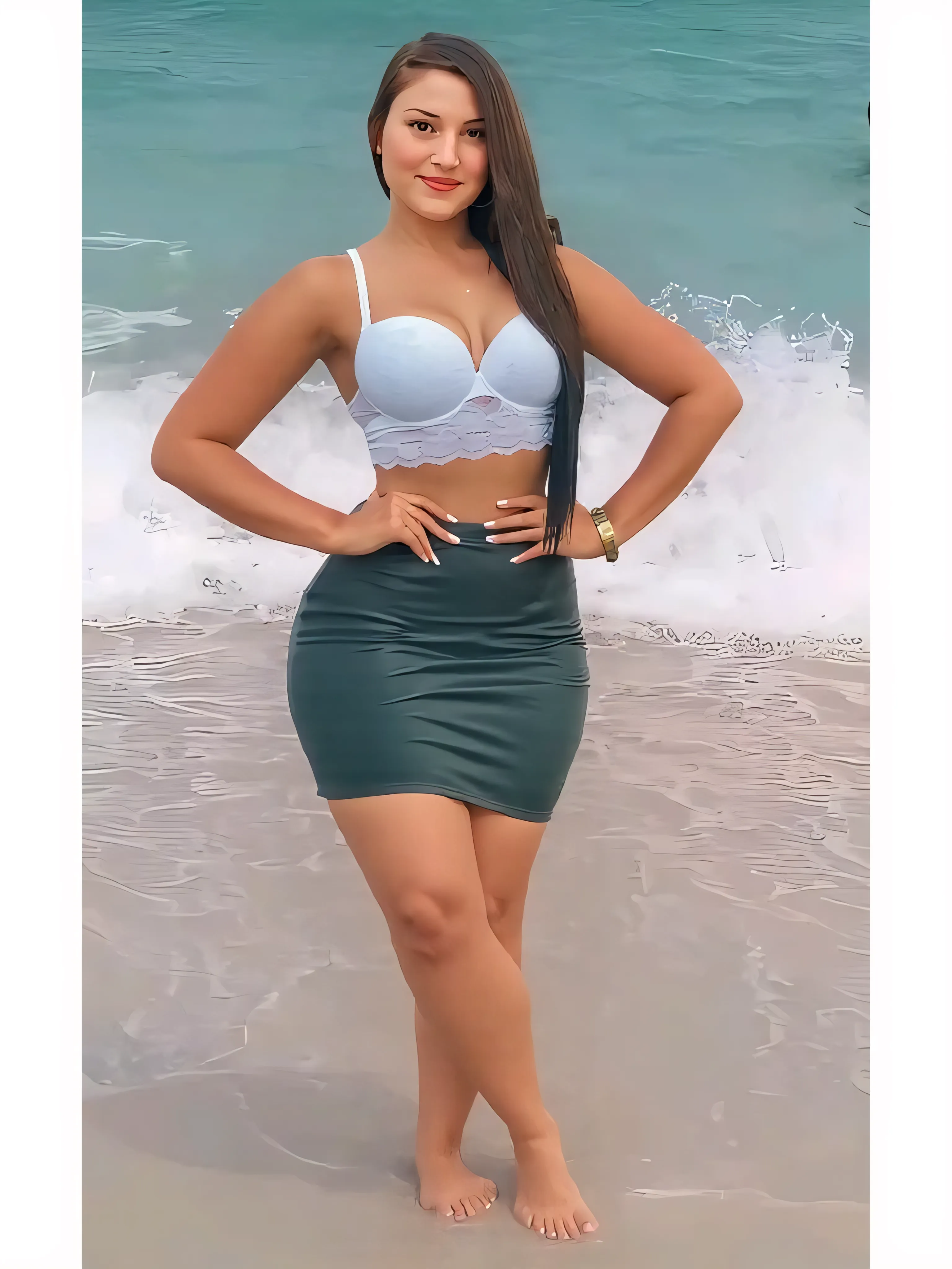 Fullbody portrait of jortega looking at viewer, magazine cover, ((masterpiece, extremely detailed skin, photorealistic, photorealistic skin, heavy shadow, dramatic and cinematic lighting)), sexy pose, mountainous forest, standing, ((platform high heels, visible feet, realistic feet)), ((strapless croptop, tight shorts, cleavage))