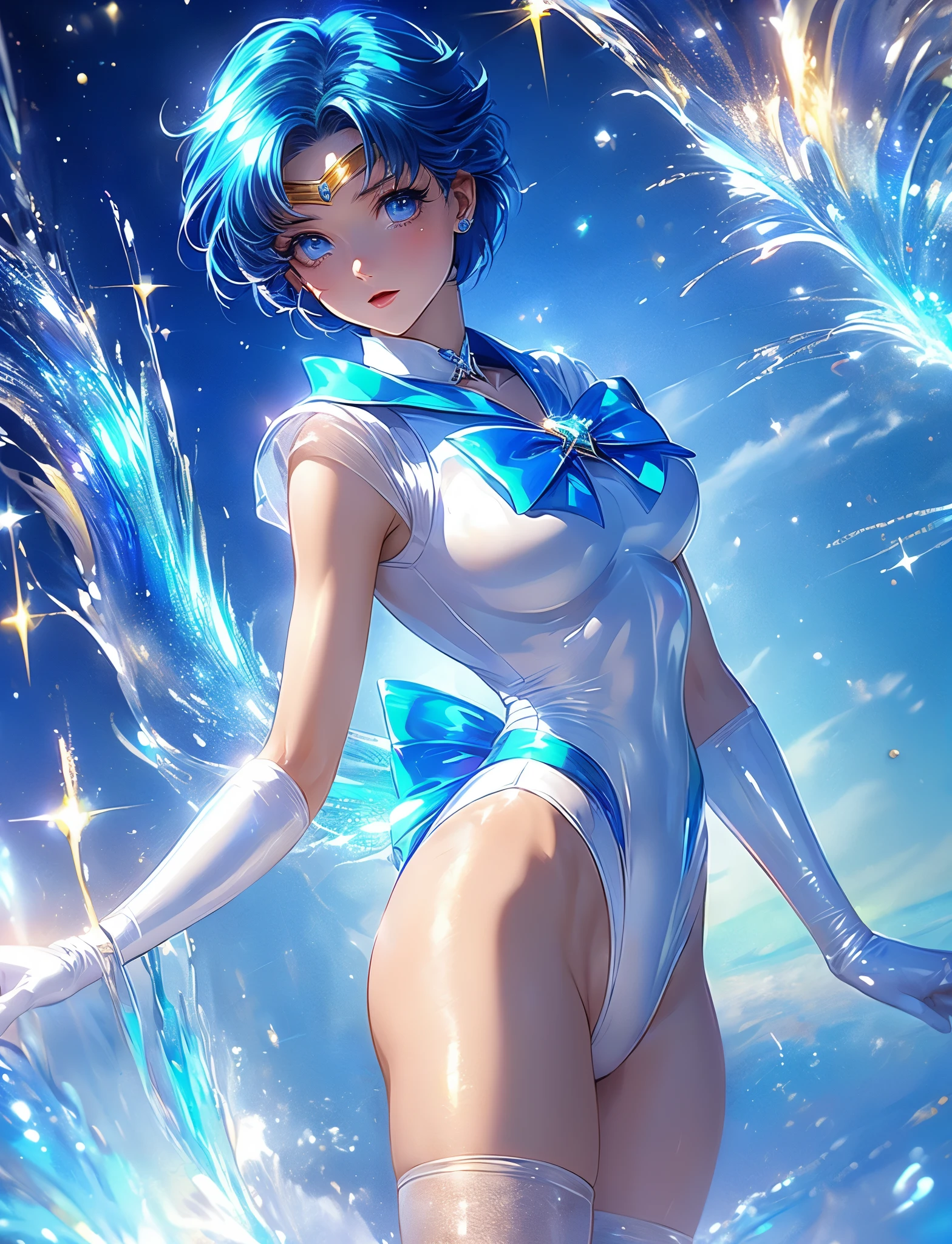 sailor mercury All limbs full finger Transformation heroine of justice enamel white leotard enamel blue boots wrinkled boots enamel white gloves Enamel blue miniskirt neat image Enamel Blue Choker gold decoration Costumes with fancy decorations justice ponytail medium long hair hair ornaments Crying expression open your mouth narrow your eyes jockey boots stick out your hips open your legs lie on your back Full body painting put your hand on your crotch I can see the armpits long boots below the knee barefoot Soak a large amount of white slime please open your legs bend your knees Peeing Yellow water flowing from the crotch full of sweat The leotard is wet and you can see the skin grass inside a dark cave The surrounding area is full of white slime, cloudy liquid pool full of white slime white slime dripping from above indulge Countless tentacles around