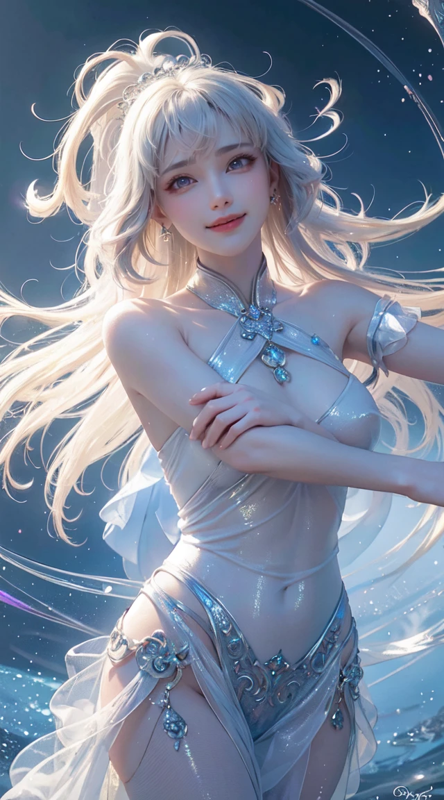 (logo, masterpiece, 8k, table top, RAW photo, wonderful, 最high quality, Photorealistic and hvery detailed CG integrated 8k wallpaper, high quality, very detailed, Narrative poem, particle effects, dynamic effects, written boundary depth, cinematic light, Lens flare, ray tracing, cloud,colorful)), fantasy, ((1 beautiful woman, clear blue eyes, long silver hair, beautiful face, real face, beautiful detailed eyes, beautiful skin, woman dancing gracefully:1.7, woman dancing gracefully:1.7)), 長い髪がWindでなびく, long hair bounces, 長い髪がWindで踊る, hair jump, halter neck, white leather pants, white leather jacket, white bodysuit, silver earrings, ((night, Wind, darkness, moon light, full moon, night空, Wind, cherry blossoms, cherry blossomsの花びらが舞っている, cherry blossoms吹雪, falling petals, flying petals))