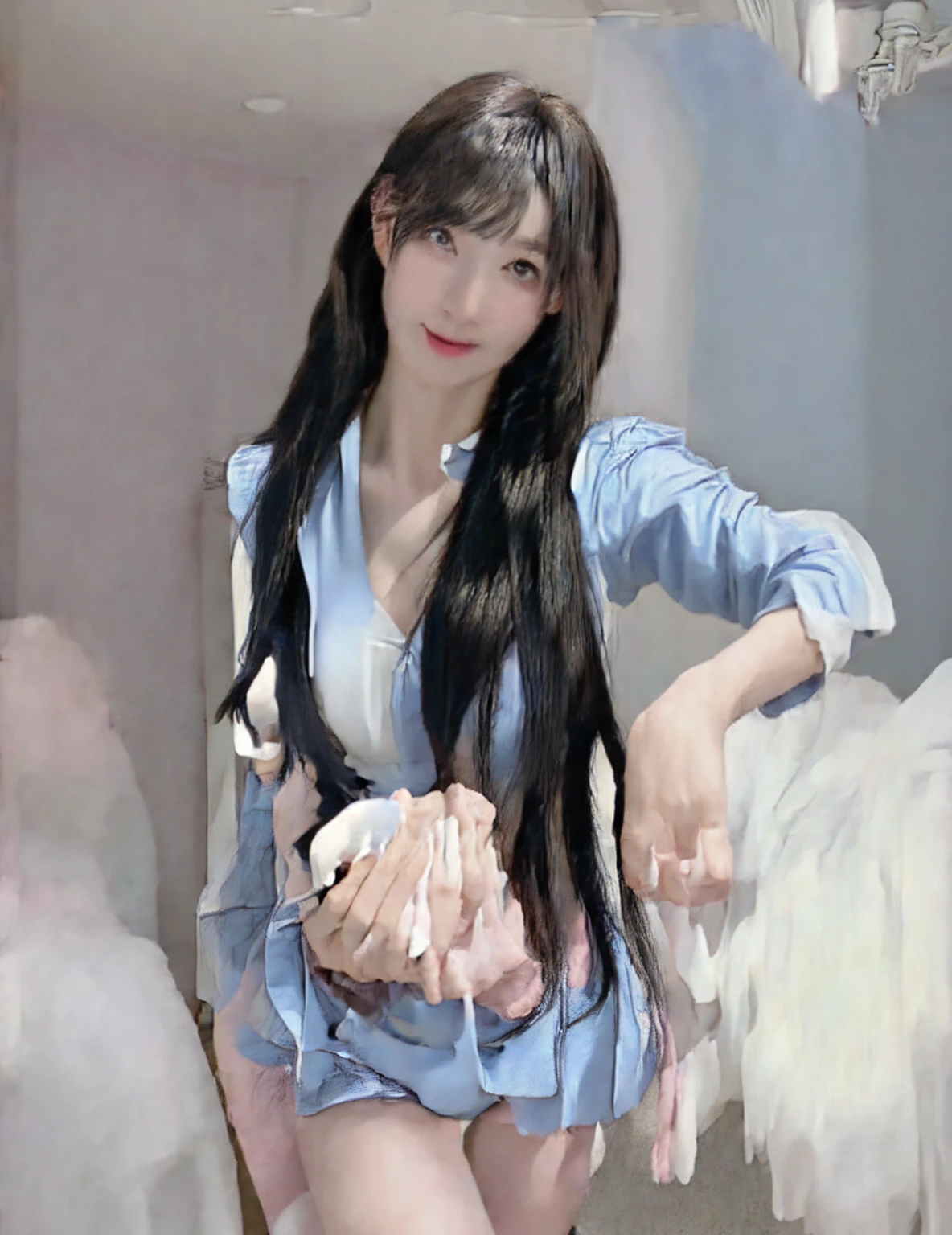 8k , best quality, 22 years old , female, there, crotch open, public hair is very large , public hair is very protruding , exposed breasts , , medium breasts ,looking at the viewer
