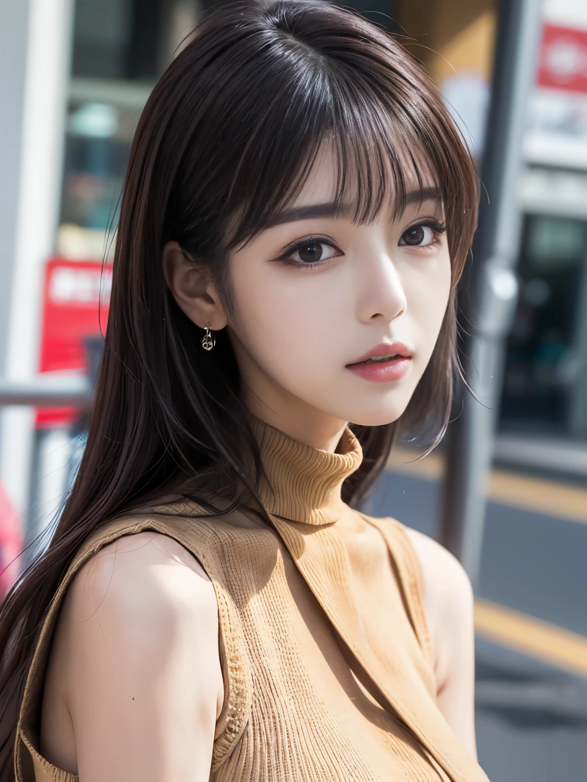 (RAW Photos:1.2),(Realistic:1.4),(masterpiece:1.3),(highest quality:1.4),超High resolution, High resolution,8K resolution, dream-like, Check the explanation,Clarification Request,scenery,((No text)), Focus Only, (Fine grain),(Detailed facial features), (Detailed clothing features), Fits perfectly to the skin, (Shiny skin),(thin),(slim),(Beautiful Face), One girl, Virtual Girl Ren, young, bangs,Brown long hair、Earrings, Loose fitting shirt, smile, Shyly,cute, Look straight at the camera,