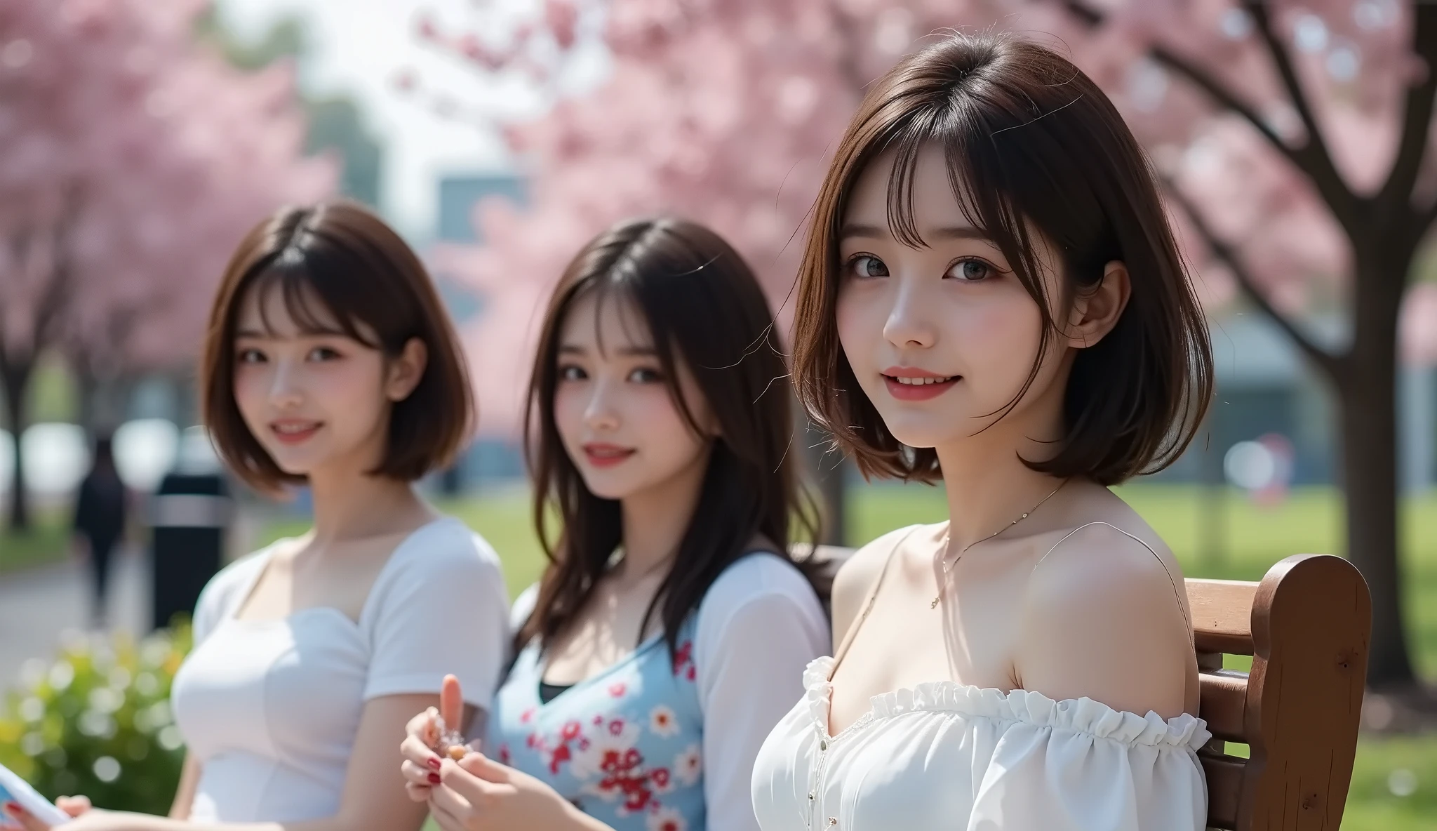 ((満開の桜並木の公園の bench)),((3,4人組のgirlたち)),(( picnic、Sandwiches、Lunch Box))、mix4、(Blond white hairlong hair)、(Short Hair、Chestnut-colored bob hair),(Light Blue Sauvage Permanent Hair),Top quality work、Actual Work、Ultra Premium Graphics、8K HD CG Works、 high quality graphics 、 high-resolution CG work 、10x pixels、extremely fine details:1.1、Advanced technical details:1. 1 photorealistic 、natural light:1.5。(空を見上げているgirl) 、( dyes her cheeks),(too)、(lays),(四つん這いになるgirl),((Blond white hair、long hair)),(ponytail from Yubi's point of view)Light effects( VIRTUAL LIGHT EFFECTS:1.8)、、Transparent Hair、Detailed Hair(Premium Hair Detail:1.1)Clear Eyes、beautiful double eyelids of a man with one woman、Sharp Eye Makeup(RAW shooting、(1.5、8k、Highest Image Quality、masterpiece、super high resolution、oil)、perfect dynamic composition:1.2、(Lakeside Park)、of hands scooping water look up at the sky:1.3、High Definition Skin and Face Textures:1.2、Beautiful Women:1.3、Highly Detailed Skin and Face Textures:1.2、 healthy 、sexy beauty、perfect style:1.2、Aesthetic and beautiful 、white skin、very beautiful face、(wet hair:1.4、wet hair:1. 2)、 healthy 艶のある肌、(big breasts)、(shy laugh、( bench、長椅子に座っているgirlたち)、(Fun drinking ),(Expressions of joy)、(Beautiful Blue Eyes)、perfect body、 perfect fingertips、)、top quality movie、live-action movie、super premium graphics、super high definition movie、live-action movie、super high definition movie、super premium graphics アクション映画、Ultra Premium Graphics、8K HD CG Works、high-definition graphics、High-definition CG works、10x pixels、 Ultra Fine Details : 1. 1、Advanced Technical Details:1.1、photorealistic happy expressions、室内Lighting Effects:1.5、natural light:1.5、Lighting Effects(仮想Lighting Effects:1. 8)、(Thin eyebrows)、(high nose)、(Beautiful red lips)、(Rose Cheek)、(Subtle makeup face)、(girl)、(cute face)、(perfect balance face)、(明るい foundation)、(明るい foundation)、(明るい foundation)。 foundation)、(Clear Skin)mix4、((Off Shoulder、sheer white blouse))、((black tight skirt))、Different Eyes、銀髪のgirl、Off Shoulder、Wallpaper HD、( thin legs)、(bright face and chest)、((((under-bobbed chest))))、Underbab、oily skin、(((Underbab、 when my chest ))))。black miniskirt skirt))、 ( black pantyhose) 、((Floral Dress on a White Background、Mini skirt type))long legs、 ((high heels))、 cleavage coordination 、(full body angle)、 ( 桜並木の benchに座っている女性 )、 ( full body angle)、 ((petals are dancing))、 (( Flower blowing snow))、