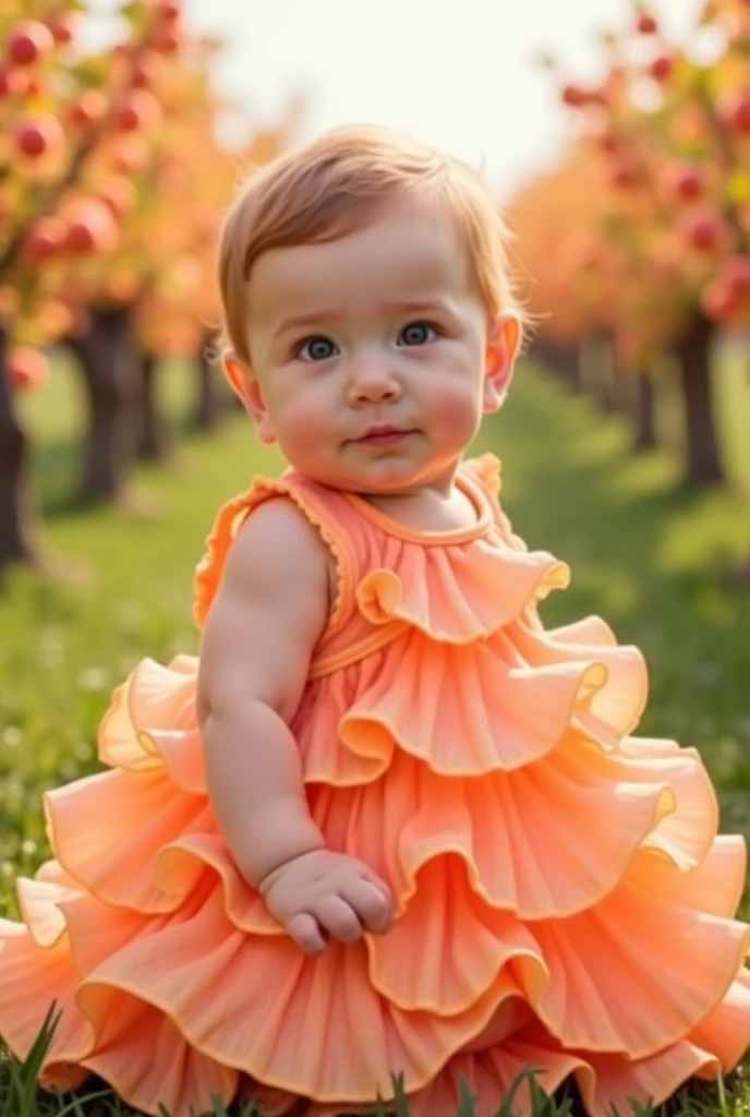 , , , sitting on the ground in a yellow cotton dress, blue eyes and long wavy hair, Brown hair, side pose, looks to the right, 8 K