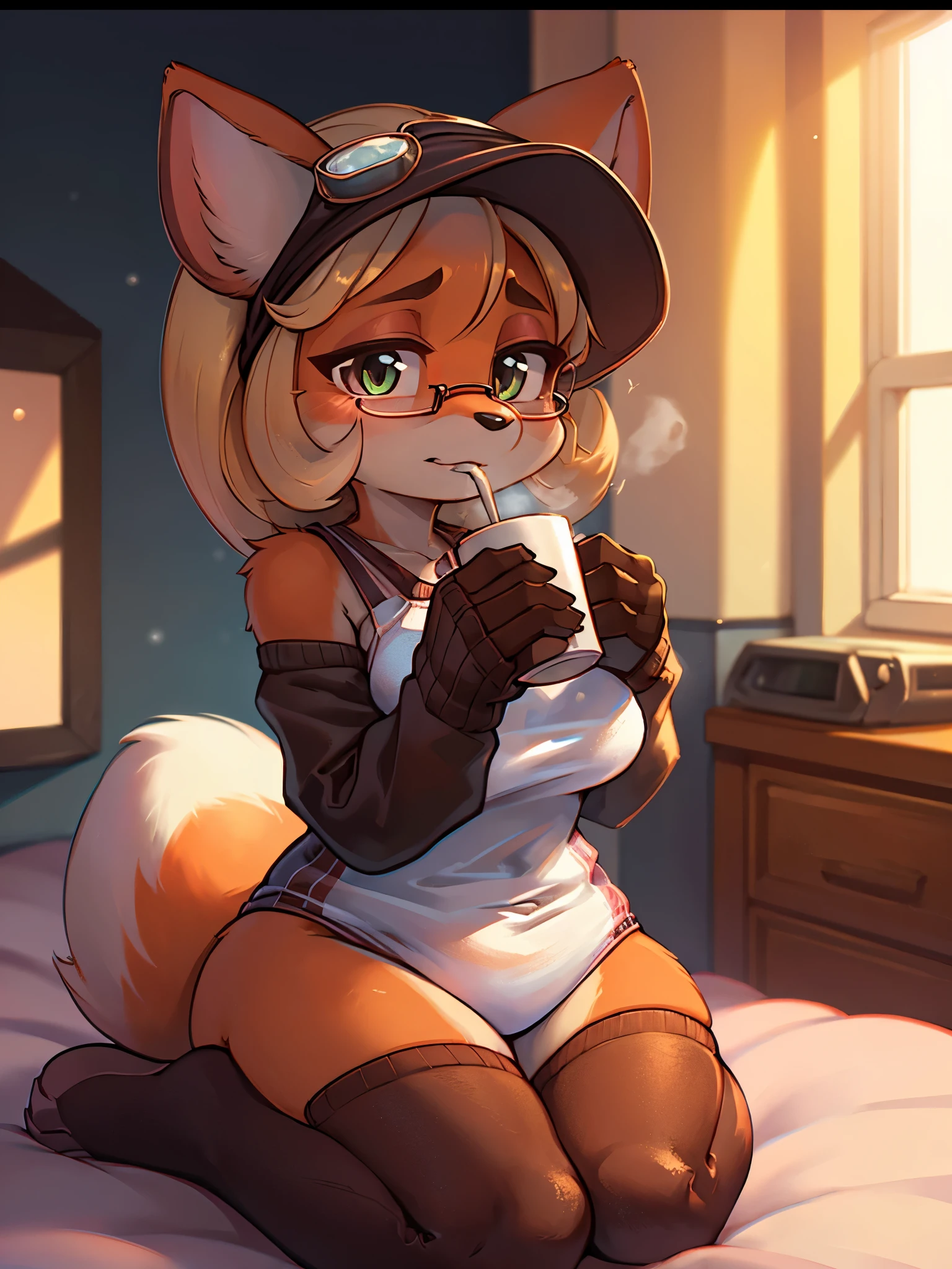 Furry, anthro, lioness, teen, girl, smoking, trailer trash, sad, frown, white tattered underwear, white oversized tshirt, inside,