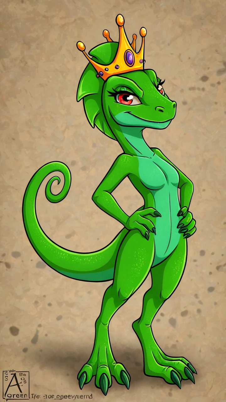 NSFW,(masterpiece),(Highest quality:1.0), (Ultra-high resolution:1.0), Detailed illustrations, 8K, real,masterpiece, Highest quality,Female dinosaur,Green Skin,Purple crest on head,Big Claws,whole body,Full Art,Carnivorous dragon,pussy juice,Ranger Clothing,medium breasts,realアニメ,Saddle on back