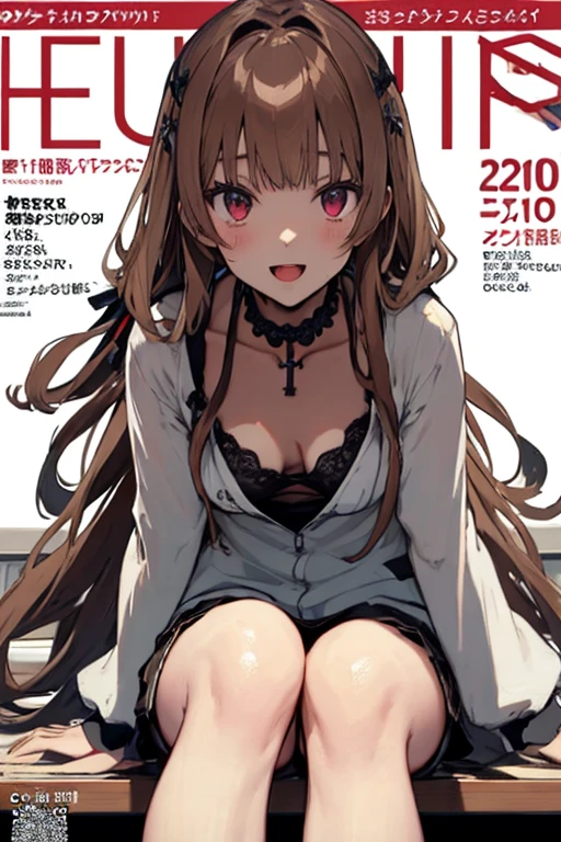 (small breasts:1.2), (perky chest:1.2), (pointed chest:1.2), (Pudding cake magazine cover:1.3),(from above:1.0),(shoot from the side:1.1),masterpiece, 1girl, Amazing Cleavage:1.1, thin waist, optimum,tmasterpiece,hight resolution,best qualtiy,hyper HD,super detailing,awardwinning,a 18yo cute girl,(The upper part of the body),anatomy correct,Beautiful Black miniskirt,garters,Gaze,Small face,bangss,holster,Beautuful Women,hands up,leg holster,Gaze,black boots,Cowboy Shot,cute face,a blond,Longhaire,Twin-tailed,Braids, Hairline,(scarlet eyes),long eyelasher,Hanging eye corners,White skin of the, ((see through camisole:1.1)), ((Sheer nipples:1.0)),Rocket Tits,(Slim body),smile,seductive weak smiling,(with sparkling eyes and a contagious smile),little open mouth, Looking at Viewer,