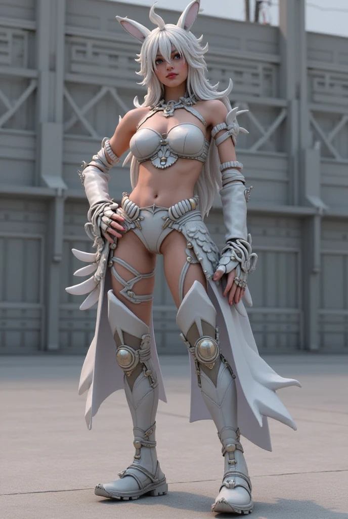 Create an ultra-realistic and captivating depiction of a female warrior who is half-skeletal, blending the elegance of a human with the eerie allure of a skeleton. **Overall Appearance**: - **Height**: She stands at around 175 cm, with a slender and well-proportioned body. Her right side remains fully human, with smooth, fair skin, while her left side is entirely skeletal, showcasing her polished bones. **Facial Features**: - **Face**: The right side of her face is human, with delicate features, expressive eyes, and smooth skin. Her left side is a bare skull, with deep eye sockets that emit a cold, blue glow. **Hair**: - **Hair**: Long, flowing hair cascades down her right side, shimmering with a silvery hue. The left side of her skull is adorned with delicate, glowing runes. **Attire**: - **Armor**: She wears intricately designed, ancient armor that covers her torso, shoulders, and legs. The armor is dark and polished, with ornate engravings and symbols. The right side of her body is covered in protective metal plates, while the left side showcases her skeletal form, with the armor appearing fractured to reveal the bones beneath. - **Accessories**: She wears a crown-like helmet with a central, glowing gem, and her armor includes enchanted charms that emit a faint, mystical light. **Pose and Expression**: - **Pose**: She stands in a dynamic pose, with her right hand holding a large, ancient sword and her left skeletal hand resting on her hip. Her posture is poised and ready for battle, exuding confidence and power. - **Expression**: Her right eye is filled with determination and strength, while her left eye socket glows with an intense, cold light, creating a captivating contrast. **Background and Atmosphere**: - **Background**: Set in a dark, ancient battlefield with ruins and shattered weapons scattered around. The background is filled with shadows and mist, creating a haunting and formidable atmosphere, while the moonlight casts an eerie glow on her half-skeletal