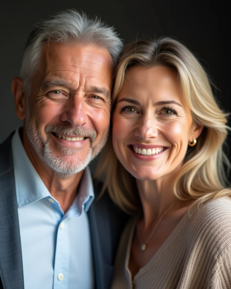 smiling family couple in their 60s, couple portrait, portrait of two people, happy couple, couples portrait, profile image, they are posing for a picture together in a studio with a neutral background, on blank background, man and woman, portrait image, szekely bertalan and lotz karoly, advertising photo, lovely couple, photo of a beautiful, against dark background
