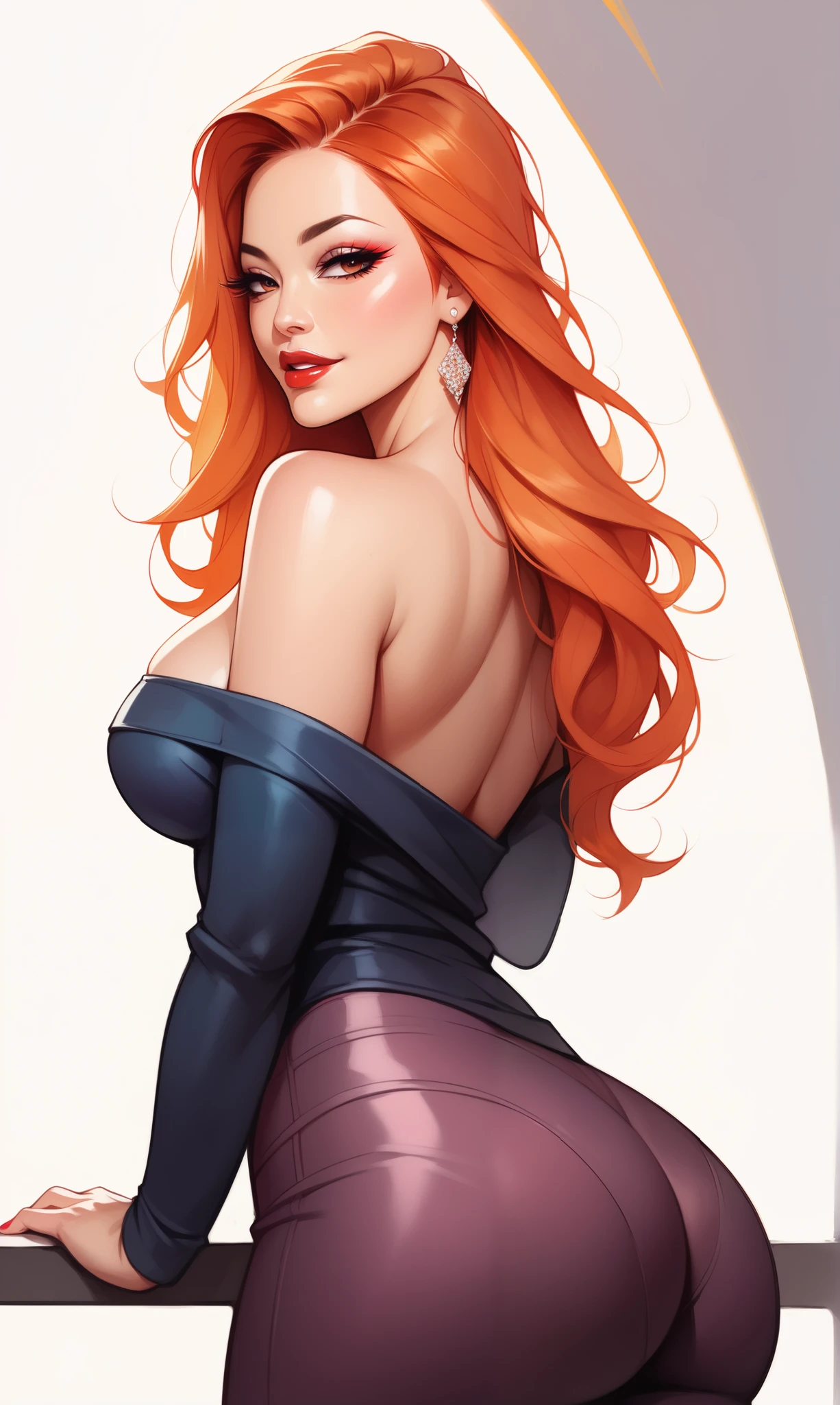check_9, check_8_up, check_7_up, 1 girl, Simplified background, Asian, Casual clothes, Sunny, Beautiful, Seductive face, Red lips, Sharp eyes, Big breasts, Big ass, Beautiful eyelashes, Pretty face, High level of detail, Hands, Seductive face, Good makeup, Red hair, Orange hair, Pretty face, All nude without clothes
