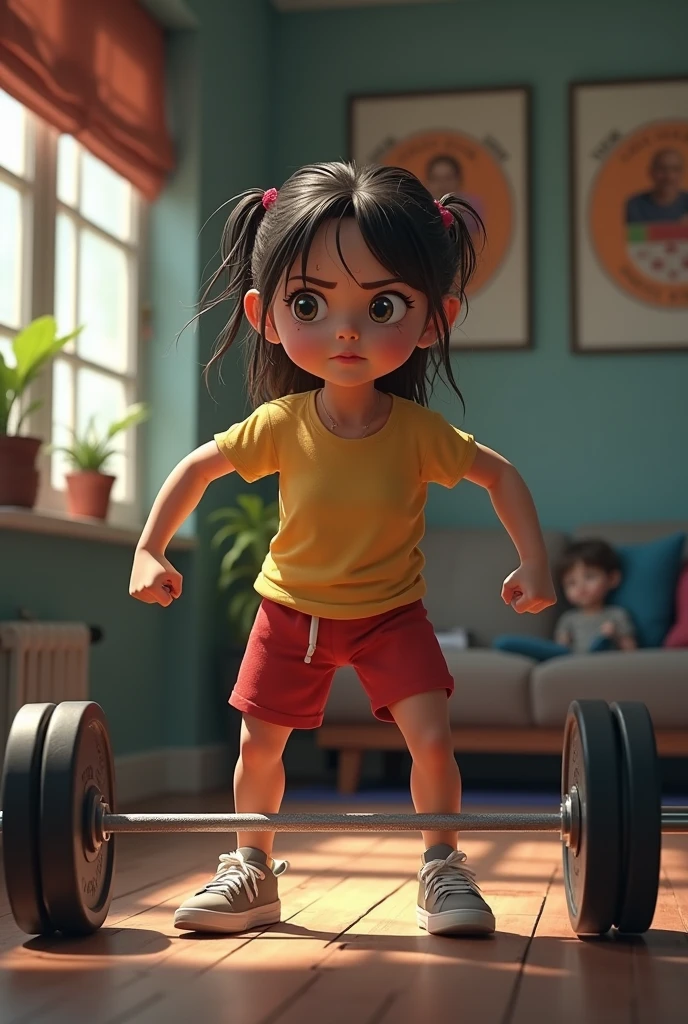 Venellope exercising with weights