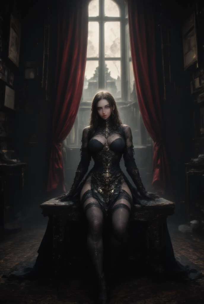 ((best quality)), ((masterpiece)), (detailed), an empty vacant throne, grand in scale and intricacy, blurring the lines between throne and shrine, occult aesthetic, occult, detailed and intricate steampunk and detailed gothic, NSFW, Very dramatic and cinematic lighting, cosmic horror, grim dark, Red and white with a sense of technology, side-lighting, perfect face, a beaituful goddess valkyrie enshrined in armour, Bloodborne inspired valkyrie, occult aesthetic, occult, detailed and intricate steampunk and detailed gothic, Very dramatic and cinematic lighting, cosmic horror, grim dark, Red and white with a sense of technology, side-lighting, NSFW, gothic ta, beautiful small breasts, full body, whole body, body