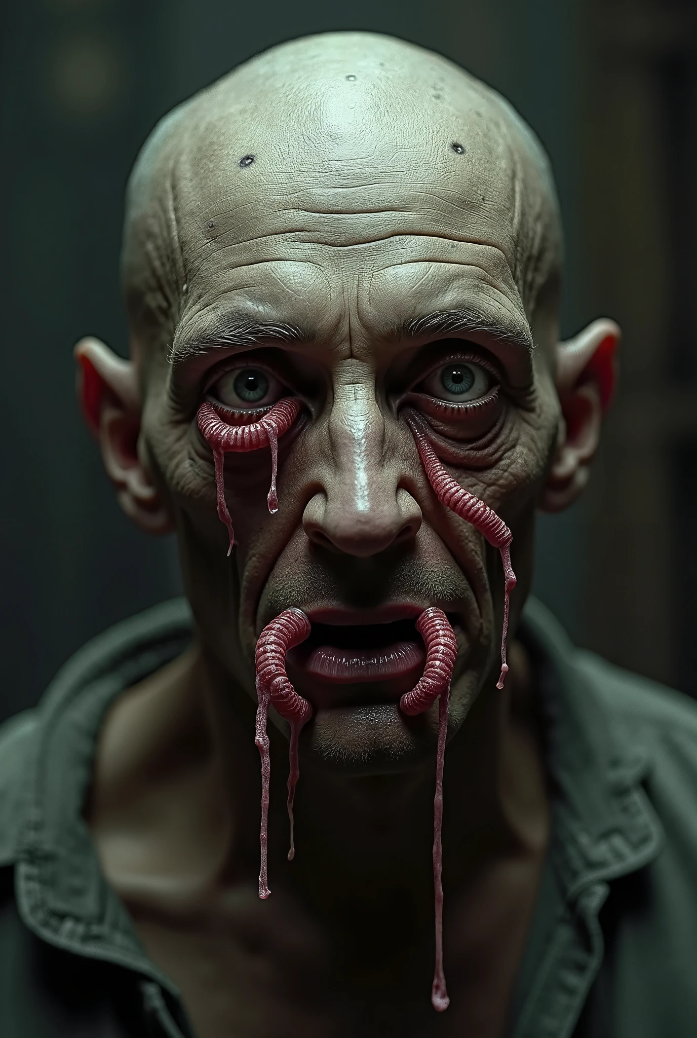 fleshmutant bodyhorror working at a fast food restaurant,close up,, true to life, HDR image,High detail resolution,soft eyes,natural skin,high detailed face,high detailed cloth,film photography,vintage,cinematic lighting,realistic,sharp focus,(very detailed),((4K HQ)),depth of field,f/1.2,Leica,8K HDR,High contrast,shadows, bokeh,(detailed and realistic skin texture),(detailed clothing),(detailed background),detailed skin,(highly detailed skin),(8K HDR photo),realistic texture,realistic shadows,accurate to life,living image,lifelike