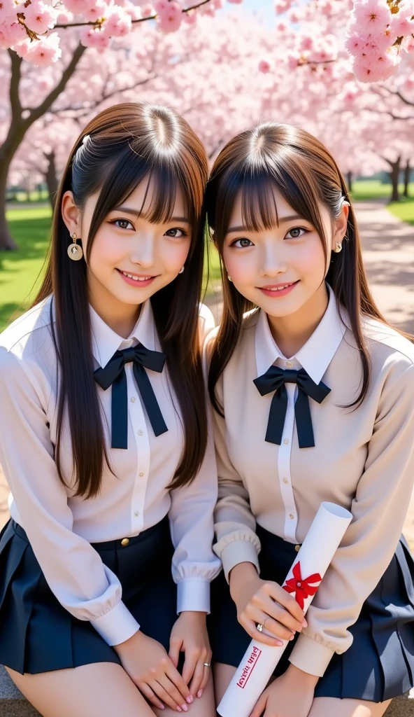 (top-quality、​masterpiece)、(Realistic lighting with shadows)、huge filesize、hight resolution、elegent、realisitic、intricate detailes、(Perfect anatomical depiction of the human body)、1 girl with super huge breasts、((Miraculous super huge breasts))、She is a teenage girl、Beautiful bright blue eyes with glowing highlights、Attractive little lips without lipstick、It's a brunette dancing in the wind, Her hair shines in the limelight of the sun、 Eta、She is a schoolgirl summer outfit、Crimson ribbon tie and neat white blouse、And wearing a blouse that is too cramped for her super huge breasts。Skirt is pleated mini tartan plaid、Although the girl's breasts are not exposed at all、Very big breasts、It turned out to be a very beautiful school goddess。、The photo taken from the front is、It's a smile like a pretty flower.