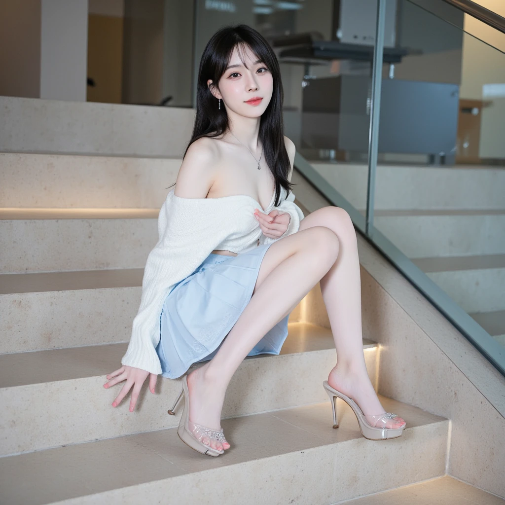 ((((highest quality))))、(((Ultra-precision CG16K wallpaper)))、(((masterpiece)))、(((Super detailed)))、(((Extreme detail)))、((1Mature 29 year old woman:1.6))、((Very beautiful Japanese faces))、((Yua Mikami:1.5))、((Straight medium hair、blunt bangs:1.5))、(Shiny brown hair)、Beautiful delicate brown eyes、eyeliner、eye shadow、High nose、Small nostrils、Small Mouth、Seductive lips、Beautiful breasts、((C cup size breasts))、Cleavage、Voluptuous body、eight-headed body、Perfect proportions、Perfect Anatomy、Perfect composition、Beautiful detailed shading、Beautiful, natural lighting、Beautiful detail glow、Depth of written boundary、(((High chroma)))、(((Real:1.9)))、((vivid:1.5))、((Beautiful Skin))、((Skin Texture))、((Realな皮膚感))、(((Full body shot:1.6)))、((Front view、Front low angle:1.6))、(((smile:1.6)))、(Woman is looking at the front:1.6)、Bright daylight、Natural light、(((sitting on a park bench:1.3)))、(Sitting pose:1.5)、(((White lace mini dress:1.6)))、((Earrings、Wearing a necklace:1.3))、(((hair band、Wearing short socks:1.6)))、(((Wearing upper shoes:1.6)))、