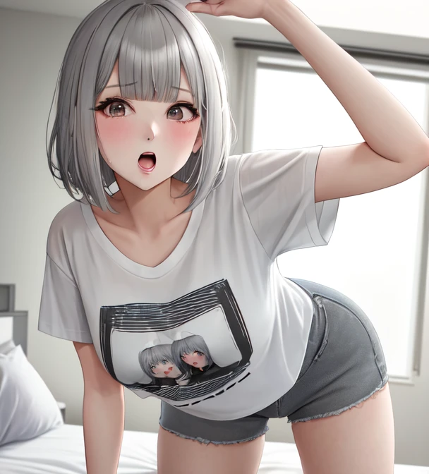 (masterpiece:1.2, best quality), (real picture, intricate details), 1girl,medium breasts,barefoot,(wariza hand between legs), open mouth, smile,closed eyes, messy room, book, pen,paper,depth of field,Sofa, bed,pillow,water dispenser,TV,socks, living room, table,(medium white hair, low twintails:1.2 ),looking at viewer, (white crop top:1.2),(cat ears),, masterpiece, best quality,