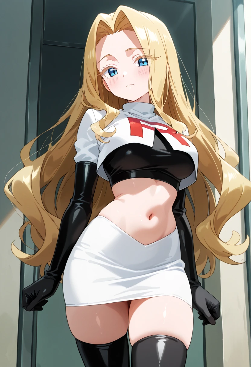 masterpiece, best quality, highres, 1girl, open jacket midriff black bikini pleated skirt belt, black headwear <lora:bishamonten:1> hand on hip, smile