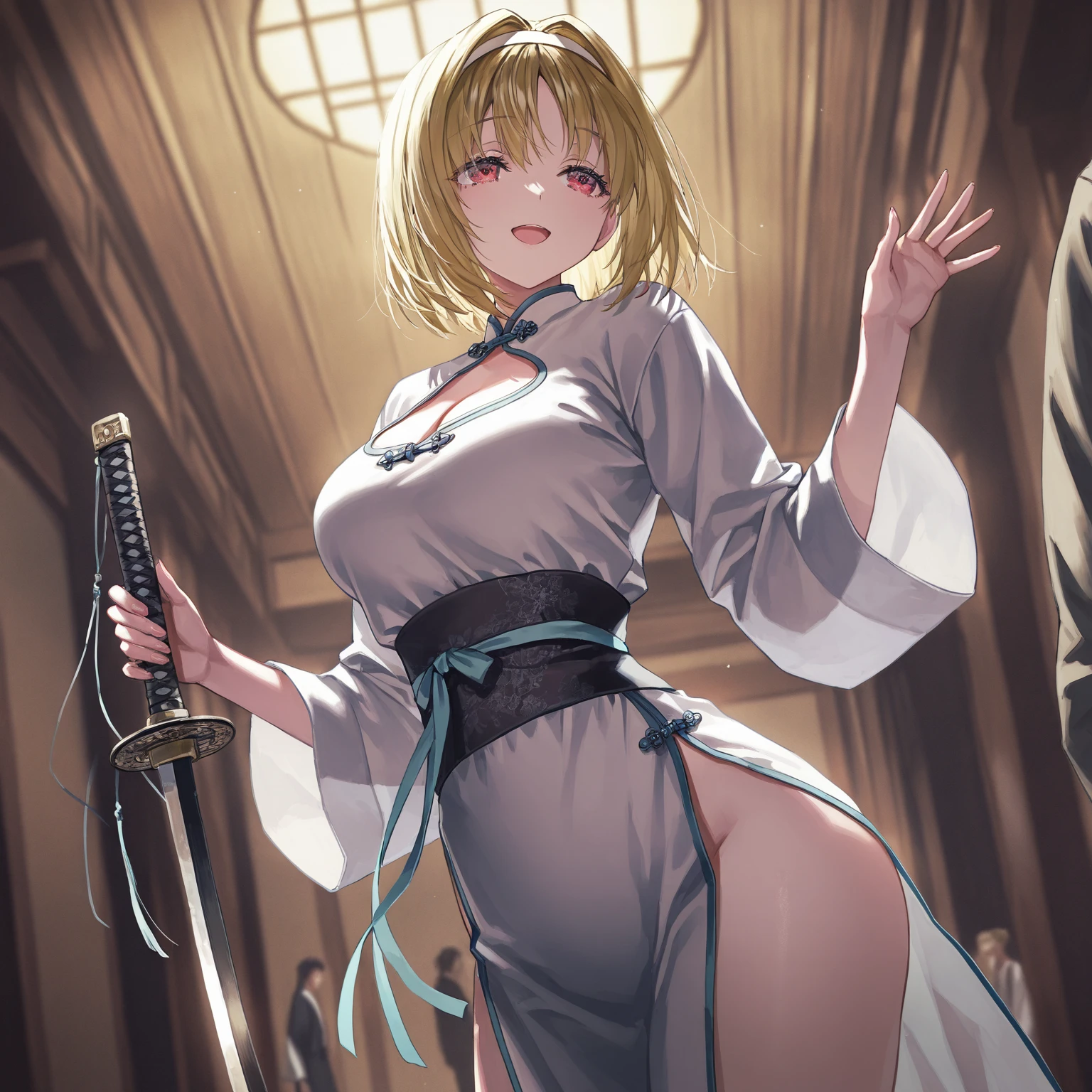 looking at viewer,breast focus,woman,pale skin,blonde hair,short hair,straight hair,megami magazine,blue eyes,large breasts,zettai ryouiki,nsfw,woman on top,varginal,sex,1boy,penis