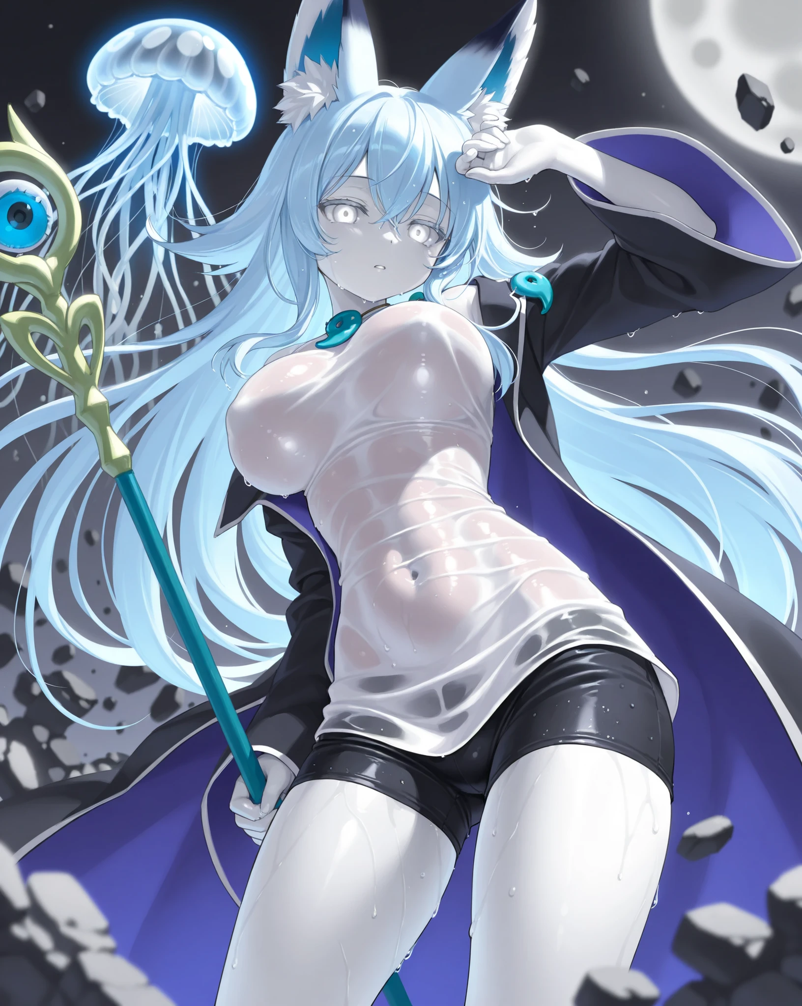 animado, una mujer con cabello largo y ojos verdes camina por el agua, advanced digital animado art ”, epic animado style, l · Laurels, albedo, animado wallaper, albedo from the animado overlord,cuerpo completo, demonio, high definition animado art, overlord albedo.