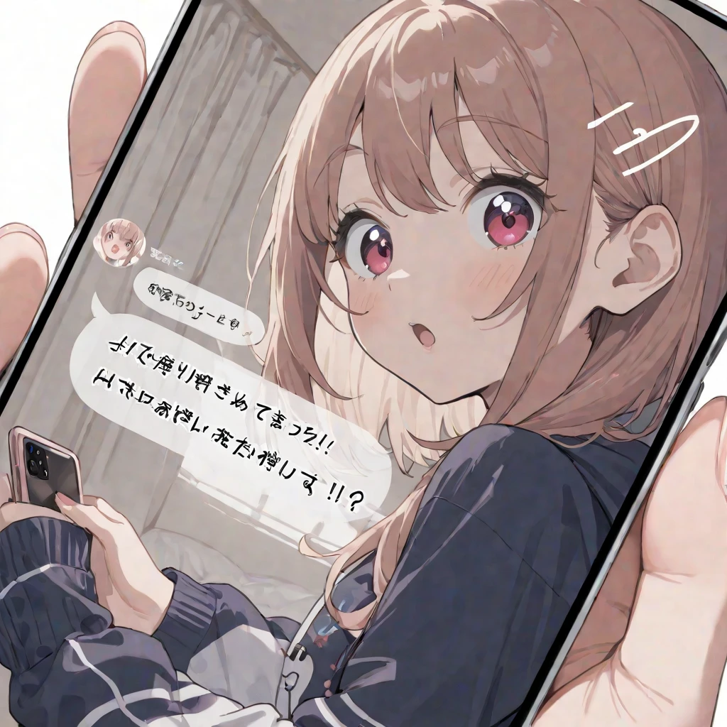 holiday,Home,Laying around in bed,Looking at your phone,Girl with unrequited love,Brown hair long,Waiting for a line from someone I like,8K,Ultra-fine,