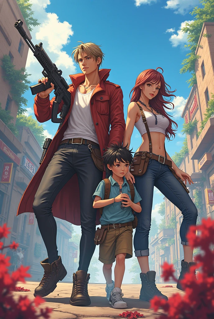 masculine boy and milf girl in a world destroyed by zombies and apocalypse