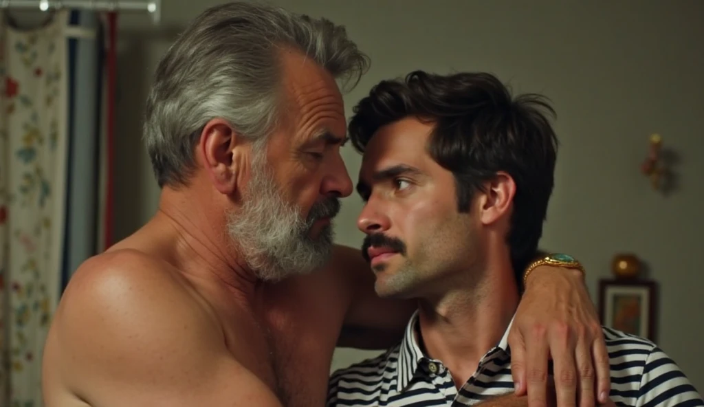 Fat old men kissing party, 4 men who are naked at a party at night, old and sexy men, gay