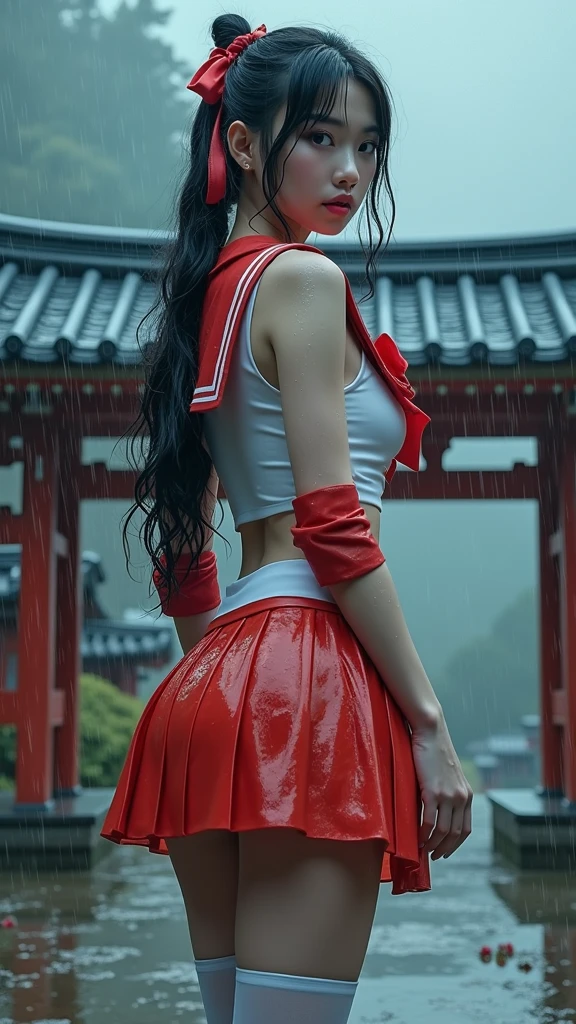 A woman standing on the Japanese flag,angry korean woman stomping on japanese flag,detailed realistic portrait,dramatic lighting,cinematic,vibrant colors,high contrast,dynamic pose,intense expression,detailed folds in clothing,realistic skin texture,volumetric lighting,photorealistic,8k,masterpiece,stunning digital art