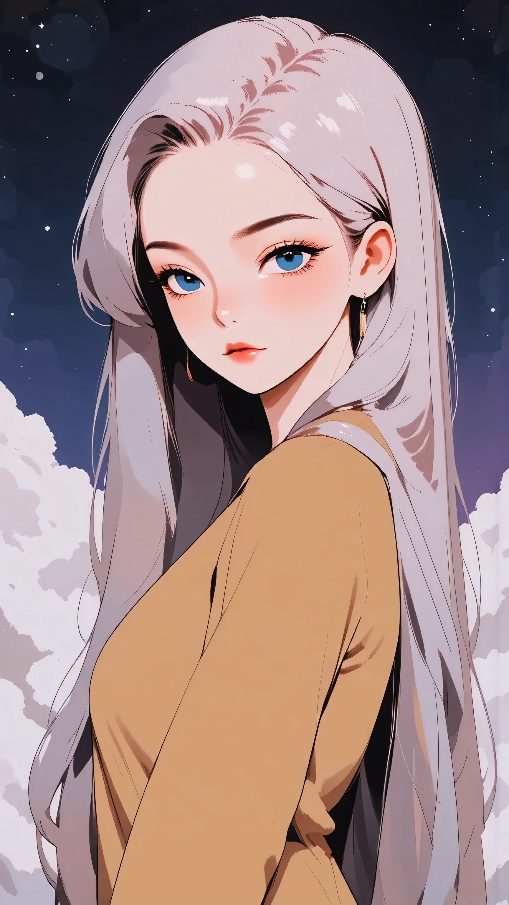 (Japanese girl:1.3), beautiful detailed eyes, beautiful detailed lips, extremely detailed eyes and face, long eyelashes, upper body, from side, looking at viewer, (fractal art:1.3), (rainbow color hair, colorful hair, half pink and half gold hair:1.2), water, liquid, cloud, colorful, starry, stars, (best quality, 4k, 8k, highres, masterpiece:1.2), ultra-detailed, (realistic, photorealistic, photo-realistic:1.37), vibrant colors, studio lighting, extremely detailed description, professional, concept art, surreal, 1920s french vibe, monochromatic gold and pink palette, in the style of french illustrator moebius,