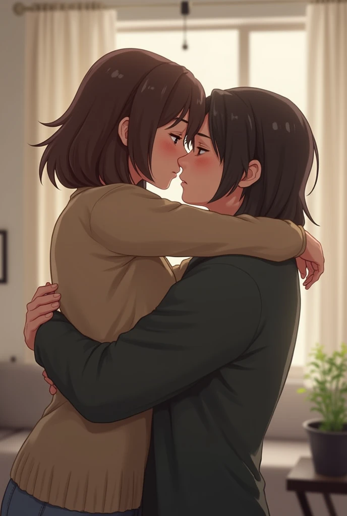 ((Лучшее качество)), ((шедевр)), (подробный), breasts, brown hair, cleavage, closed eyes, dark skin, gradient, gradient background, hand on another's head, licking, long hair, multiple girls, oral, ponytail, , yuri