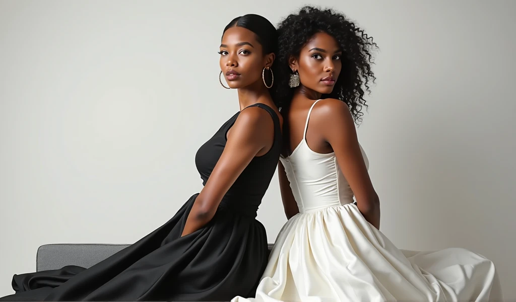 A 40-year-old black woman with radiant skin and short straight hair. His eyes are an intense and captivating blue, contrasting with his skin tone. She is wearing an elegant short white dress, which highlights her slender and confident figure. On her feet, she wears Amazon-like sandals, comfortable and elegant. His posture conveys a mixture of serenity and self-confidence, while his gentle smile illuminates the entire environment around him.