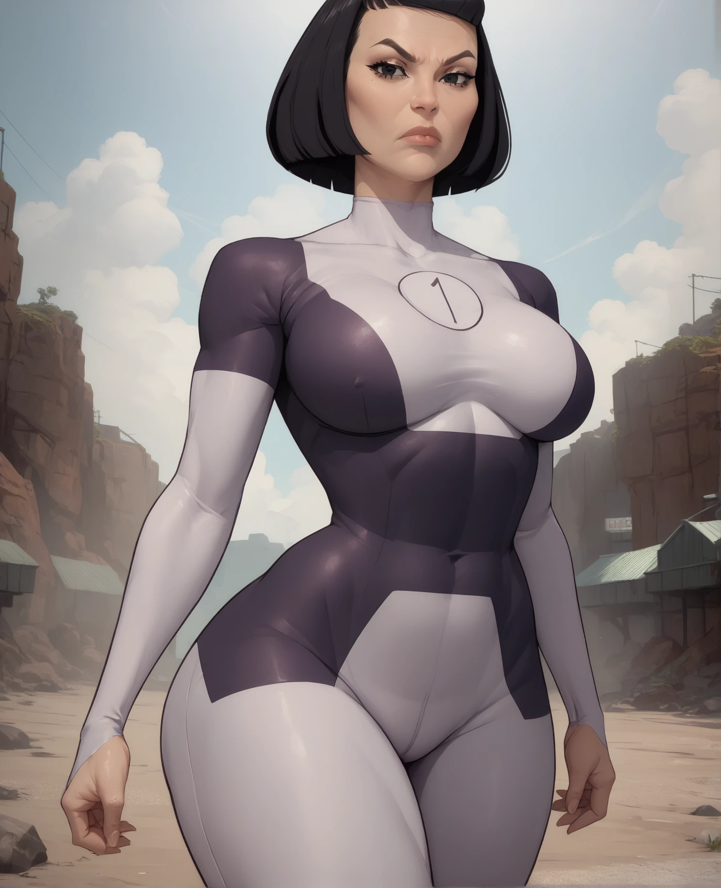 23 yo arabic perfect woman on steroids, large silicon lips, huge full lips with oversized fillers, huge bulging muscular body, massive quads & traps, massive female bodybuilder with hypermuscular bulging body, veiny vascular, short straight black bob haircut, hypermuscular body, enormous muscle mass, wearing trousers, tight white turtleneck sweater