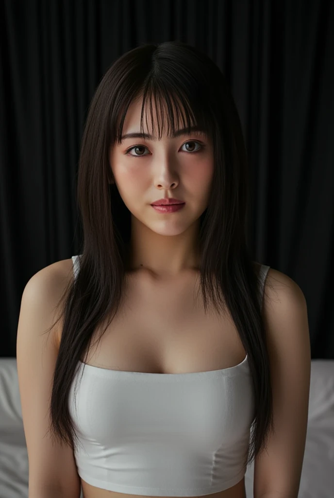 1girl, woman, masterpiece, best quality, highest quality, studio lighting, extremely detailed CG unity 8k wallpaper, focused, 8k wallpaper, extremely detailed, ultra realistic, photorealistic, sharp focus, absurdres, (HDR:1.2), (high contrast), photograph, detailed and intricate, instagram, portrait, highly detailed, digital painting, artstation, concept art, smooth, sharp focus, illustration, cinematic lighting, (big breast:1.2), medium shoulder, show thigh, realistic skin, skirt, knit tank top, Morning: Fujifilm X-T4 camera with a Fujinon XF 16-55mm f/2.8 R LM WR lens.