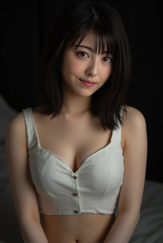 (((A bra that accentuates sexy breasts:1.65)))、(((Sexy knee-highs:1.35)))、((((Sexy panties that accentuate your crotch:1.35)))、Highest quality, photoRealistic, 8k, High resolution, One girl, woman, (Skin Dentition), (Professional Lighting), ((Buttoned up office shirt)), (Portraiture:0.6), nice, (short hair:1.7), (One girl eyes View your viewers:1), ((View your viewers:1.6)), (One girl looking at the camera), photoRealistic, (Bokeh), (Portrait:0.6), (Dynamic pose:1.2), masterpiece, Complex, Realistic, Sharp focus, Award-winning photo, (smile:1),