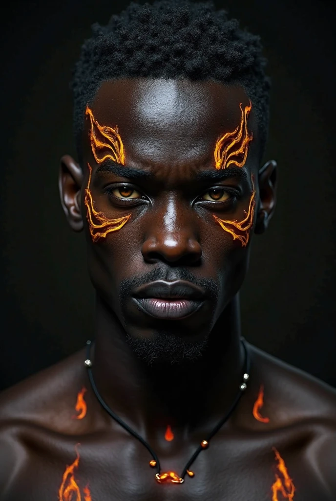 Tattom male model shaved head pointy mustache, soul pach, tall, slim fit, screaming, al of hes body, eccept the face, is painted black, cavaring all tattos in luisiana swamp