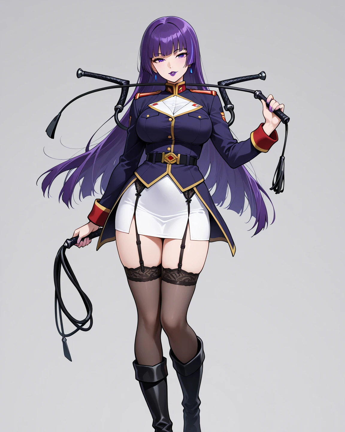 masterpiece,(best quality),(1girl) ,solo,(high contrast:1.2),(high saturation:1.2), mafia costume, suit, full body, leather gloves, raiden shogun, purple hair
