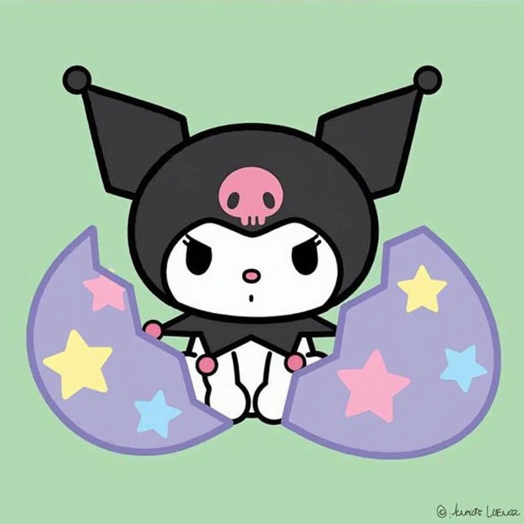 kuromi, wings, front, full body, doujin, cute, thick lines