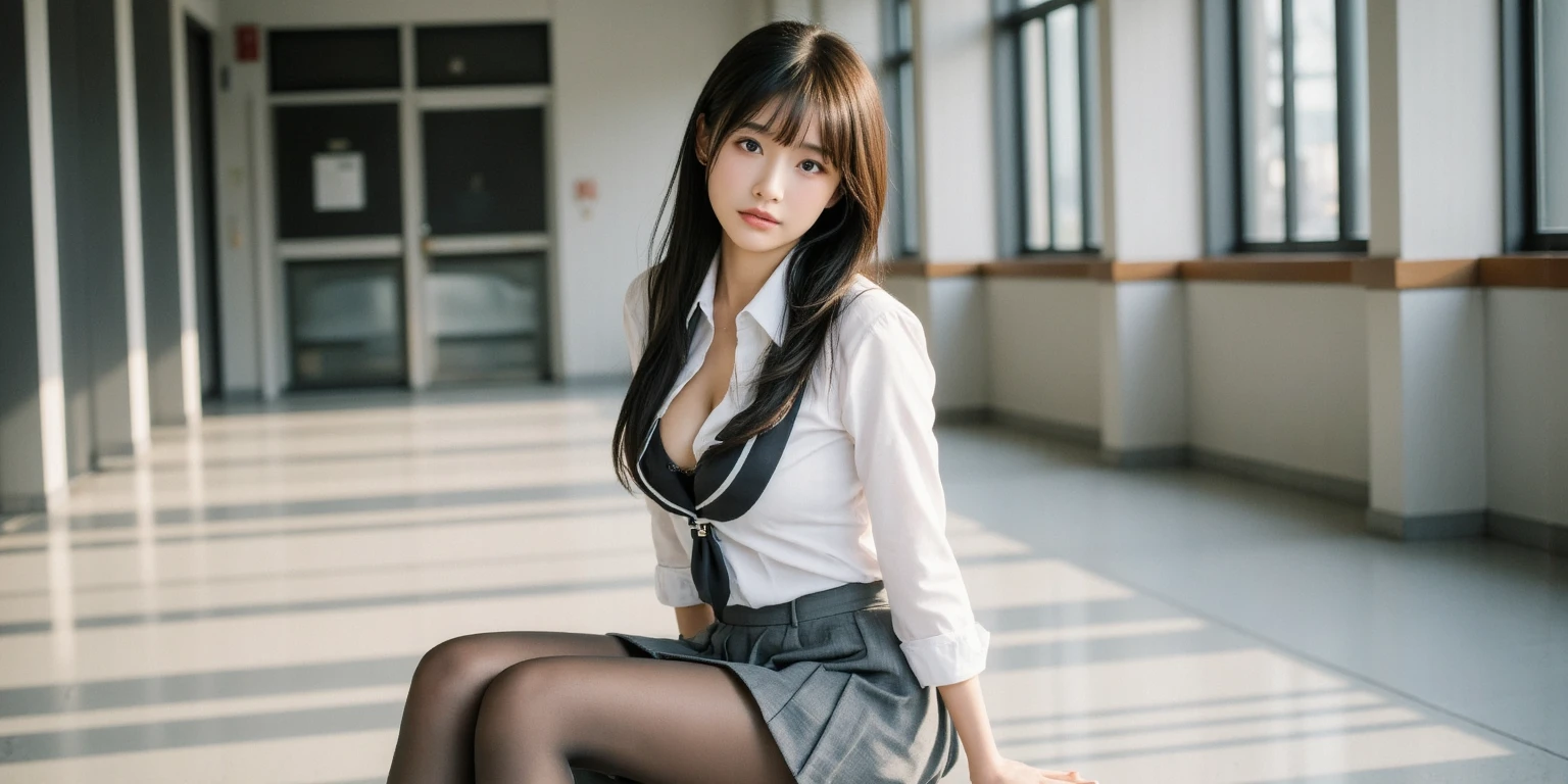 White Office、Navy blue mid-length skirt 、Sheer blouse、(Highest quality)、((Very detailed))、4K、(8K)、masterpiece、Very detailedな、Highest quality、Super Resolution、1 person、Kind Face、Soft Light、RAW quality、Soft Skin、163cm、30 years old、knees