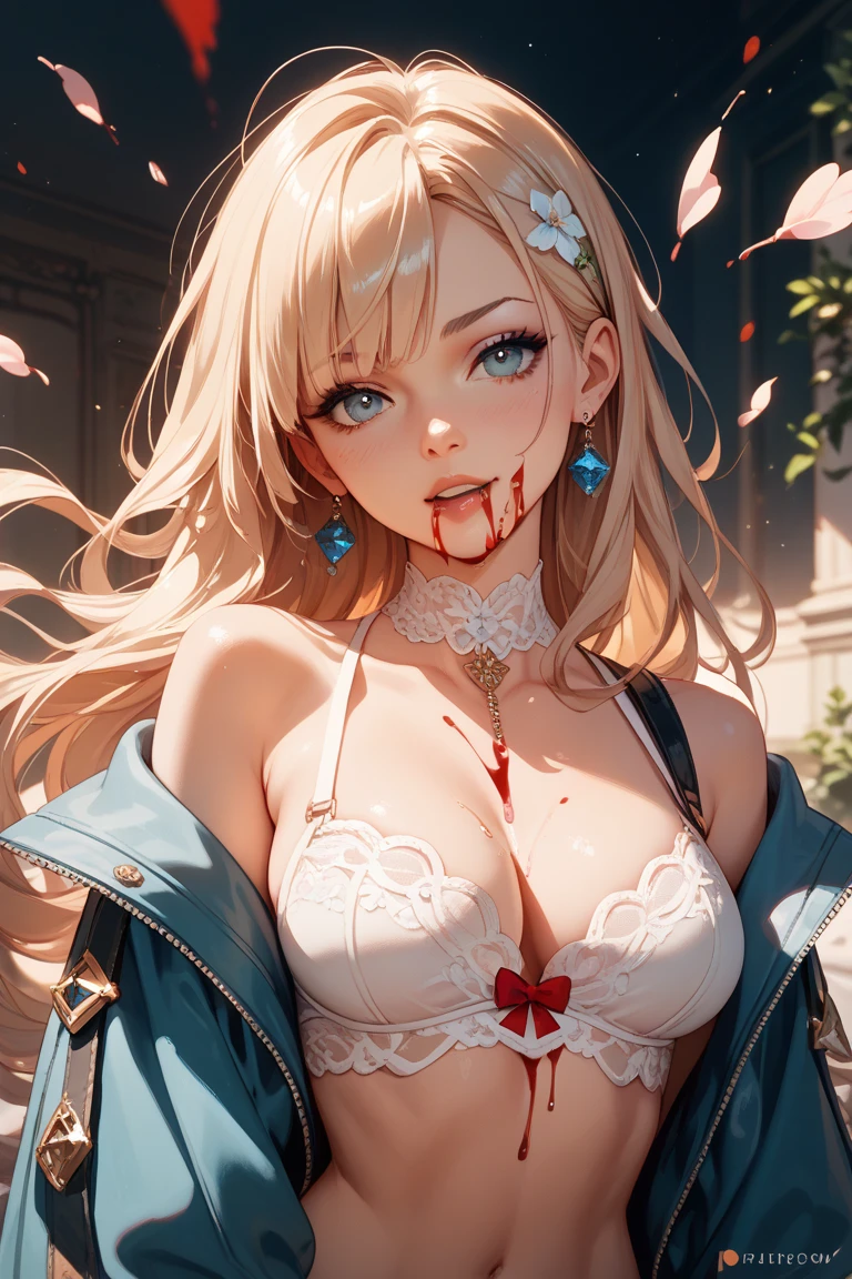 (finely detailed beautiful eyes and detailed zombie face,masterpiece sidelighting,masterpiece,best quality,detailed,high resolution illustration),, (1 topless zombie,whole body,sundress,lustrous skin,looking down,looking at viewer),, (yellow hair,blue eyes,ribbon, sheer clothes), (clothed_underbust:1.2),underboob