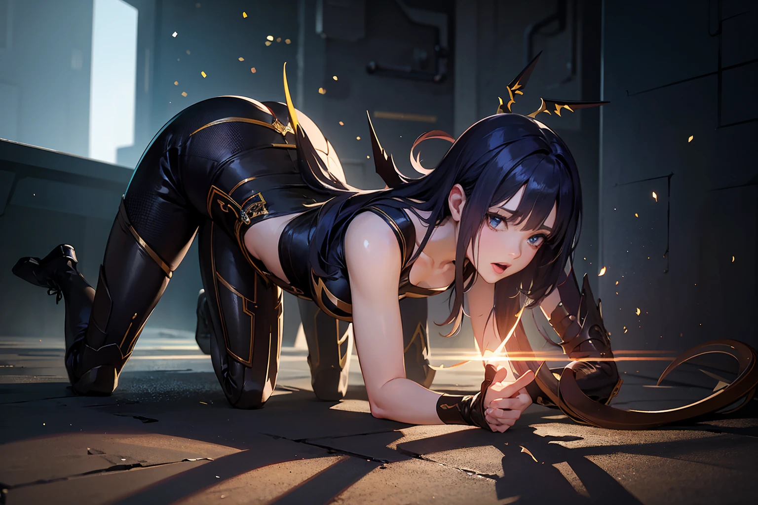 (Ultra Realistic), (Illustration), (Increased Resolution), (8K), (Extremely Detailed), (Best Illustration), (Beautiful and Detailed Eyes), (Best Quality), (Ultra Detailed), (Masterpiece ), ( wallpaper), (detailed face), solo, 1 girl, looking at viewer, fine details, detailed face, in the dark, deep shadows, low key, pureerosfaceace_v1, smiling, long hair, black shawl straight hair , 46 points oblique bangs