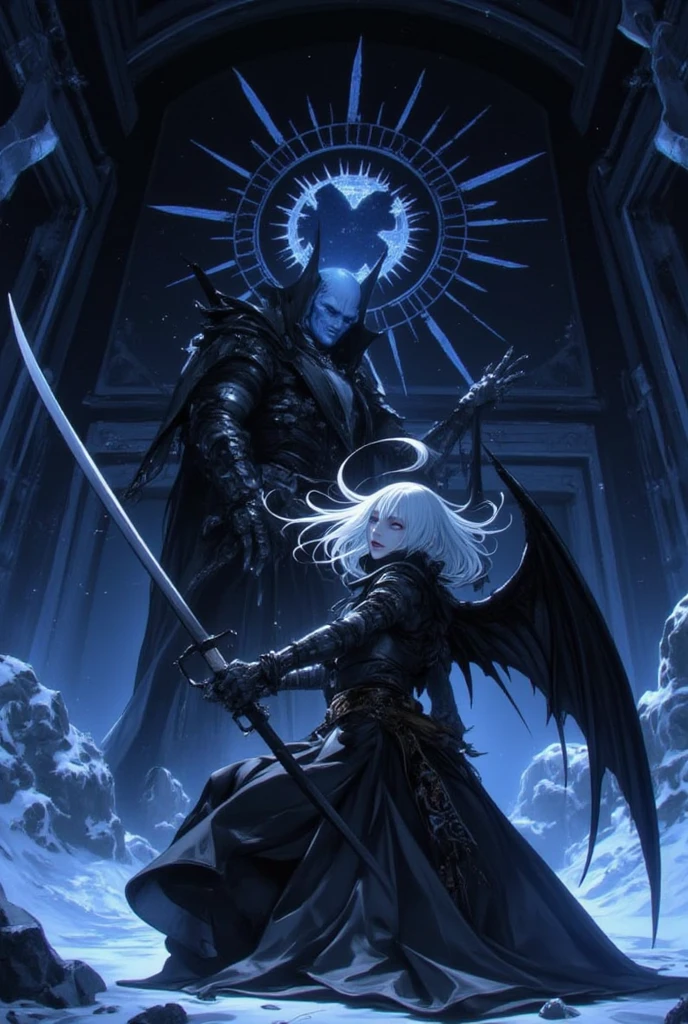 Black knight, castle at night, Gothic Realistic ,4k, brown skin, straight white hair, yellow eyes