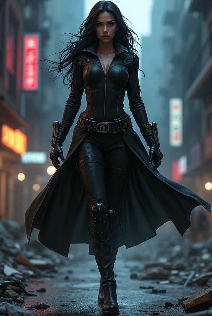 Une femme assassin poser sur une tour