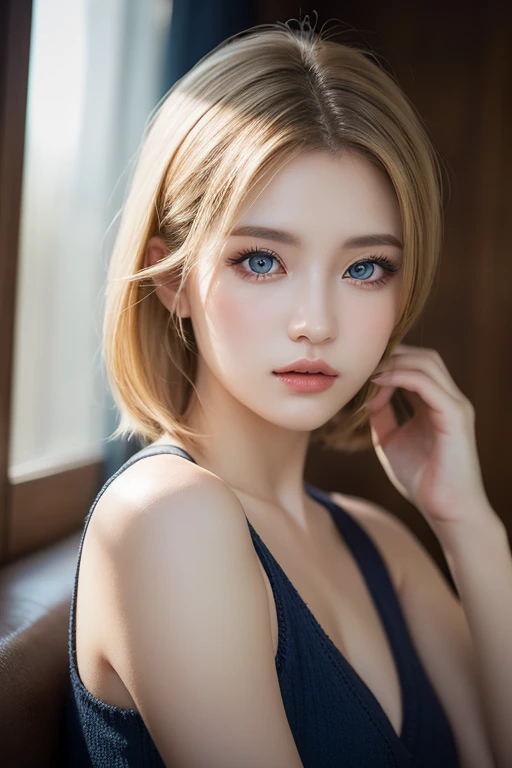 girl, high quality, Very detailedな, crazy details, 4k quality (Cinematic digital artwork: 1.3), high quality, 最high qualityの, Very detailed, shape, [4k digital art]、 Indiasug nr, (Sharp focus: 1.5), Written boundary depth, Bokeh, 4k 、High resolution, Very detailedな, Highly detailed CG Unity 8k wallpaper, Realistic, Photorealistic, Raw photo, beautiful and Detailed face, White skin, Realistic glowing skin, Detailed hair texture, Perfect body, healthy body、big breasts, Beautiful Face, Acura, Anatomically correct, highly Detailed face, Eye and skin texture, Natural neck length, (Beautiful Eyes), (Beautiful Hands), (Glowing Skin:1.2)、 Thin legs, knowledgeable person、Detailed face、Detailed Background、 (Live Action、Intricate details)、Dramatic Compensate、Compensate、eye make up、eyeliner、eye shadow、Lilac Contact Lenses、(lingerie)、(underwear)、(Lying on your back)、((Lying down))、(Blonde)、(short hair)