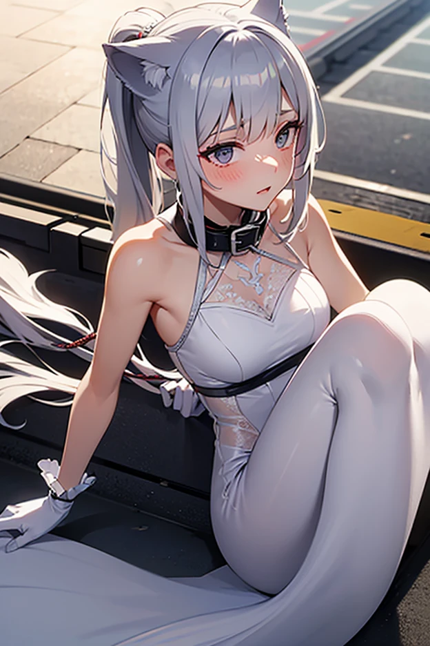 gownkiev, 1girl, breasts, solo, looking at viewer, navel cutout, elbow gloves,bare shoulders, gloves, dress, black gloves <lora:kiev:1>all fours,
outdoors,rock,onsen,