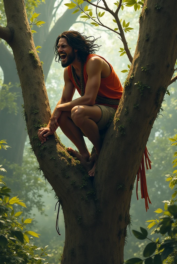cavemen discovering fire, incredible happiness, admiration, joy, thrill and excitement on his face