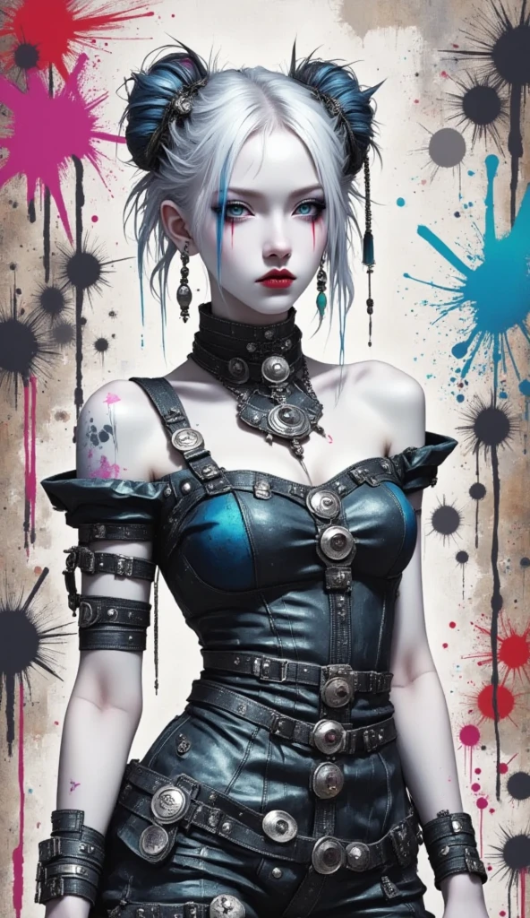 ((Nsfw)), front view 2.1,  exposed breasts, erect nipples, aroused, female pervert,  small breasts, Classification_explicit, 1 girl, ((18 years:1.2)), adult, full lips, ((by rubio:1)), (cabello ondulado long: 1.2),( punk rock gothic :1.4 )、(Face details: 1.5, bright blue eyes, beautiful face, pretty eyes, iris coating, full lips: 1.5, tattoos, pale and sharp eyebrows, long, dark eyelashes, double tabs),(gothic fashion:1.4)、(industrial goth:1.3)、(cupless leather corset:1.4 )、(Dressing a detailed steampunk maid in black  and white.:1.5)、(spike choker:1.1)、( knee high socks:1.3)、(heart mark decoration:1.unrock fashion gloves:1.4)、(luxury hair ornament:1.4)、(heart brand belt)、demonia brand boots)、(no underwear.:1.4)(bright colors), ,( cyberpunk 2.1),( group of girls), (bright colors), (background strip club :1.4), (showing vulva :1.4), More detailed 8K.unreal engine:1.4,UHD,La Best Quality:1.4, photorealistic:1.4, skin texture:1.4, masterpiece:1.8,first work, Best Quality,object object], (detailed face features:1.3),(The correct proportions),(Beautiful glowing blue eyes:1.4 ),  (dynamic cowboy pose),(black lingerie lace style :1.4), (realistic V2.1) 