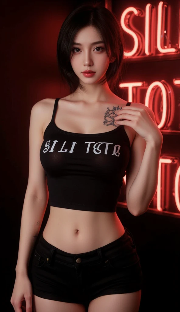 ((best quality)), photorealistic, photorealism, Photorealistic, high resolution、 black t shirt、Red checked long pants, JK Style、fishnet t shirt、smile、A superb beauty、Super cute、ennui、Rare beauty、short hair、Black Dark Eyeshadow、Sad、white skin、pale skin, short hair straightener、Dark Gothic Makeup、Cute Smile、Fragrant beauty、Stained glass background、Mastepiece、Best Quality、Refers to 5 books、Sweat glistening on my chest、Sweat glistening on my face、Small breasts、Blonde hair、Age 20 years old、Mysterious look、A sad expression、Blonde Hair、mysterious gothic church、enchanting castle、Sweating profusely all over the body、A lot of sweat and light on the thighs、Shiny thighs、Plenty of sweat glistening on the thighs、A large amount of sweat glistens on my thighs、Sweating profusely、Gal、Medium breasts、beautiful face、Alluring expression、Thin thighs、Playing electric guitar、I have an electric guitar、Sing a song enthusiastically、Playing guitar in a band、Playing guitar chords、Live House Background、Sing a song、Open your mouth、Live house scenery、Glamorous live stage、Dynamic Angle、cinematic lighting